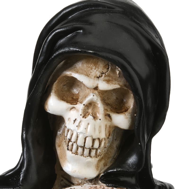 National Tree Company Halloween Skeleton Grim Reaper Standing with a Gravestone Decoration, 16 Inches