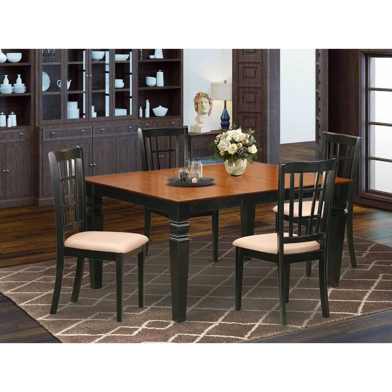 HomeStock 5-Piece Black and Cherry Finish Solid Wood Top Dining table with 4 Chairs with Lattice Back