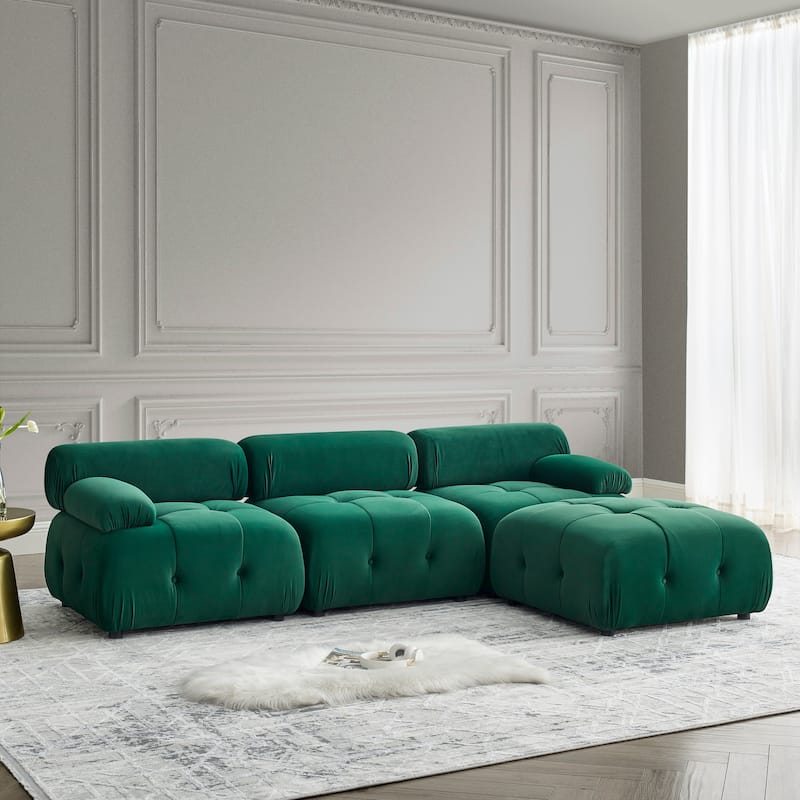 Roomfitters Modular Sectional Sofa with Button Tufting, DIY L-Shape Design and Reversible Ottoman - Dark Green