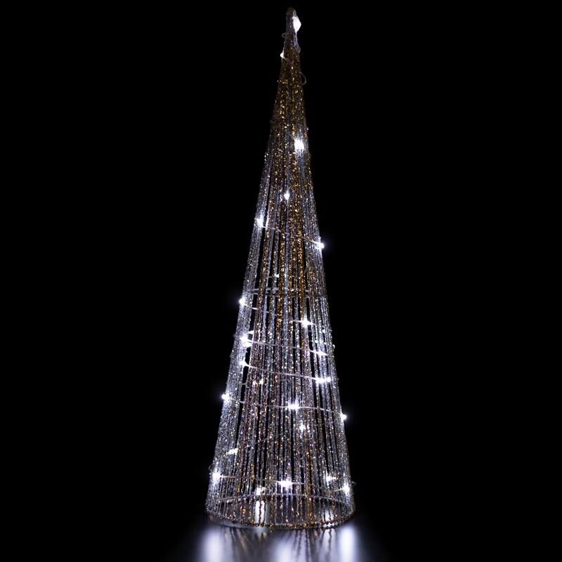 3 LED Silver Glitter Cone Tree Outdoor Christmas Decorations 23.5"
