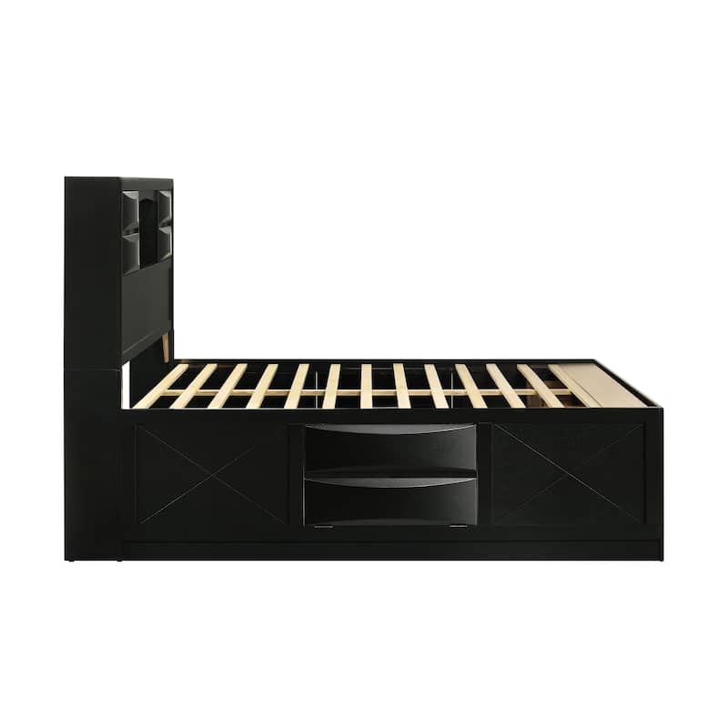Wood Bed with Storage Drawers in Black