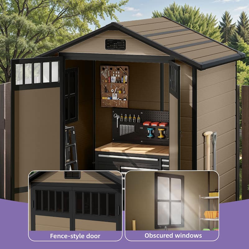 6x4.4 FT Resin Storage Shed with Fence-Style and Side Windows - 6' X 4.4'