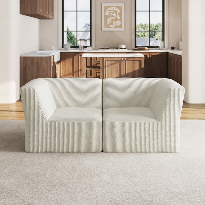 71" W Corduroy Fully Sponge Molded Couch Modular Sectional Sofa