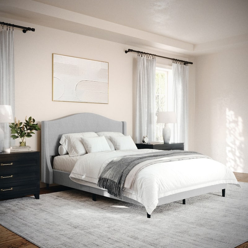 Martha Stewart Upholstered Platform Bed with Curved Headboard