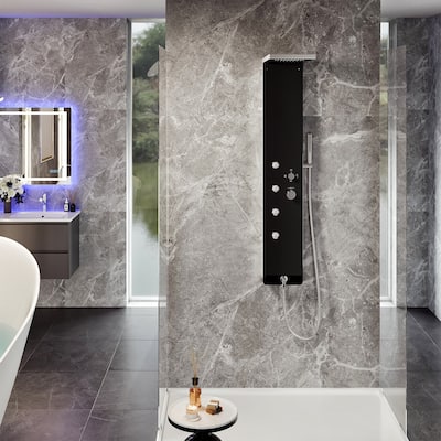 Eviva Velino Black Tempered Glass Thermostatic Shower Massage Panel