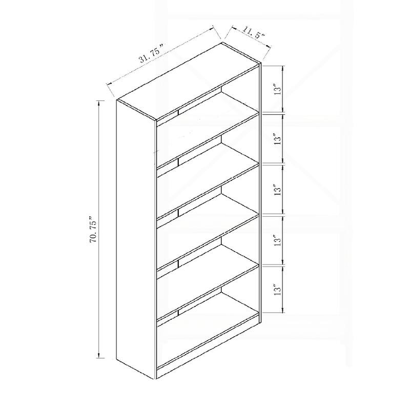 Sturdy Five-Shelf Wooden Bookcase for Home Decor and Storage