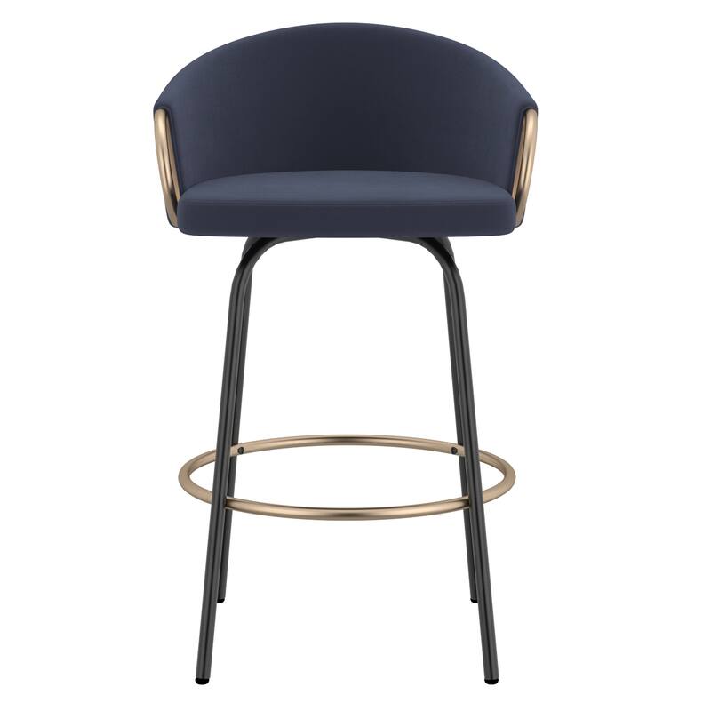 Contemporary Velvet and Metal 26" Counter Stool, Set of 4 - Grey and Black and Gold