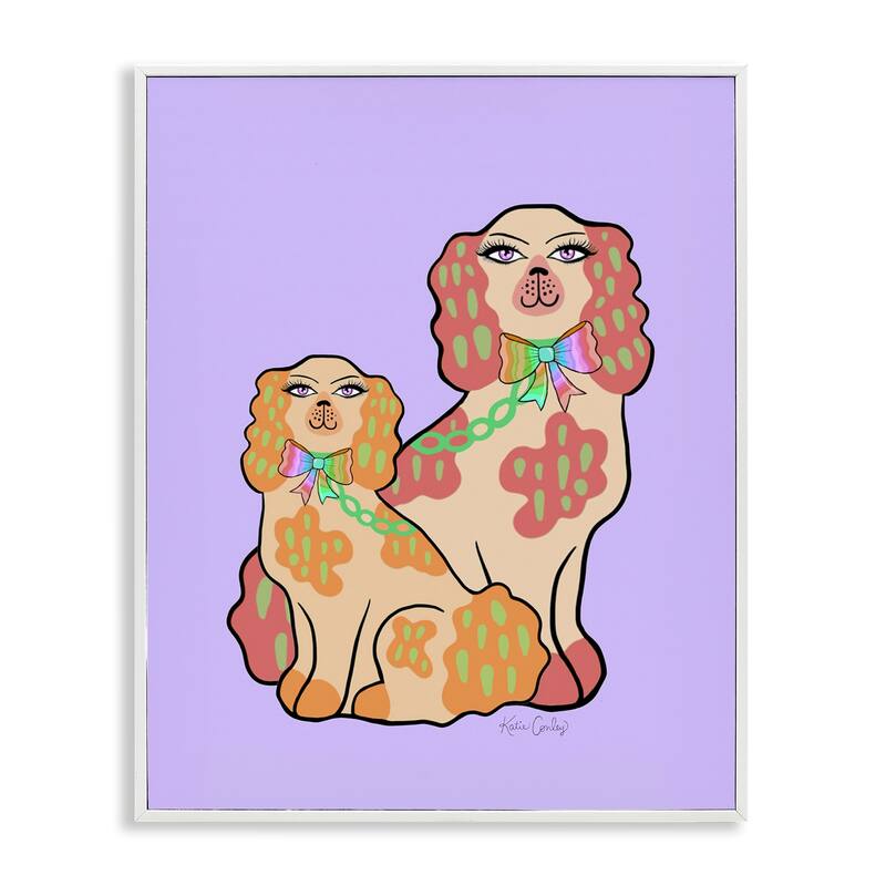 Stupell Funky Dogs on Purple Framed Giclee Art Design By Katie Conley - 11 x 14 - White