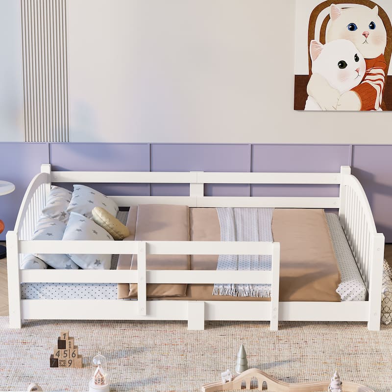 Solid Wood Floor Bed Montessori Bed with Safety Guardrails Without Door