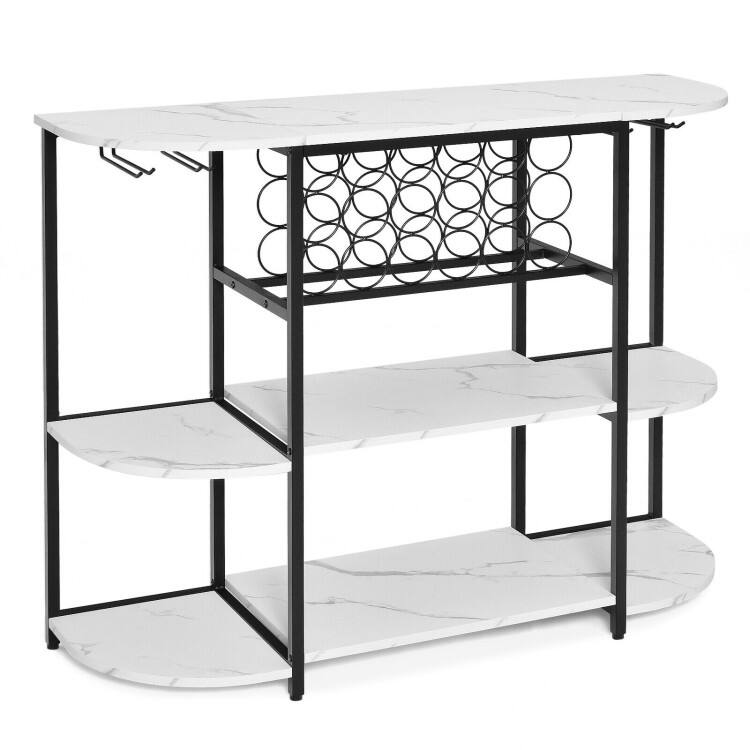 47 Inches Wine Rack Table with Glass Holder and Storage Shelves - 47” x 16” x 36”
