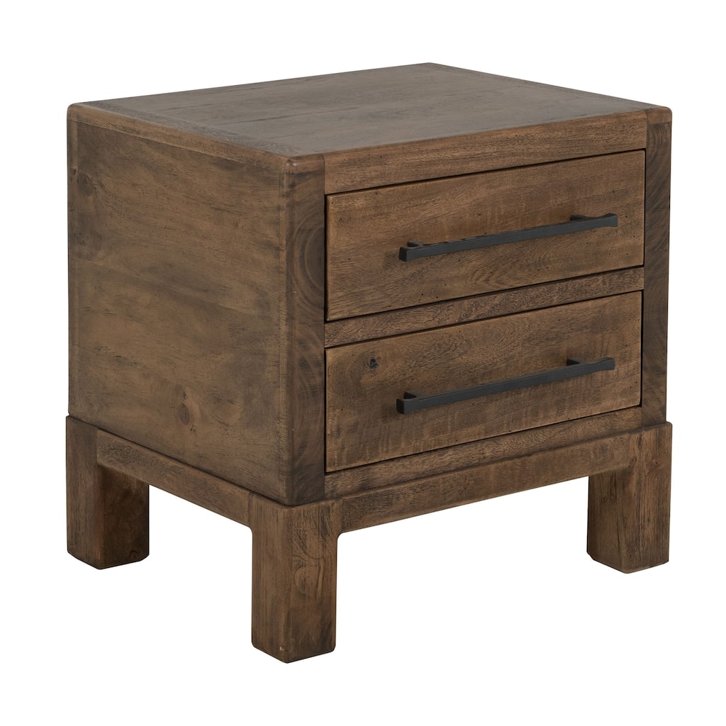 Terry Nightstand with 2 Drawers, Walnut Brown Mango and Melina 24 Inch