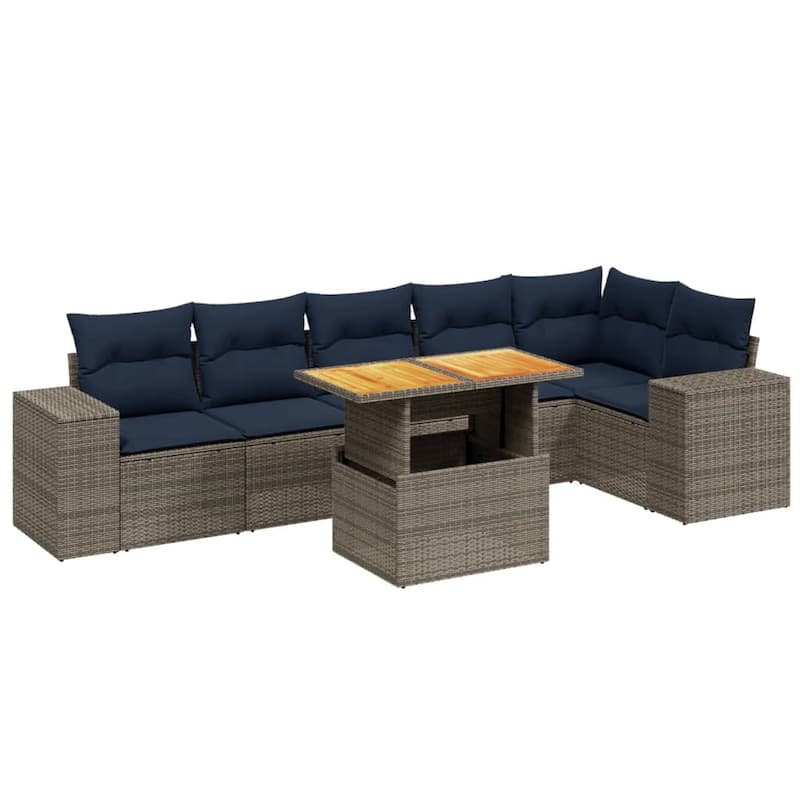 vidaXL Patio Sofa Set with Cushions Outdoor Furniture 7 Piece Poly Rattan - 24.4 x 24.4 x 27.2