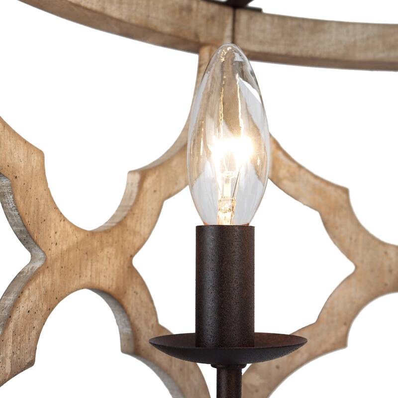 Woodly Modern Farmhouse 3-Light Drum Wood Chandelier Light for Dining Room - 16" D x 13.5" H