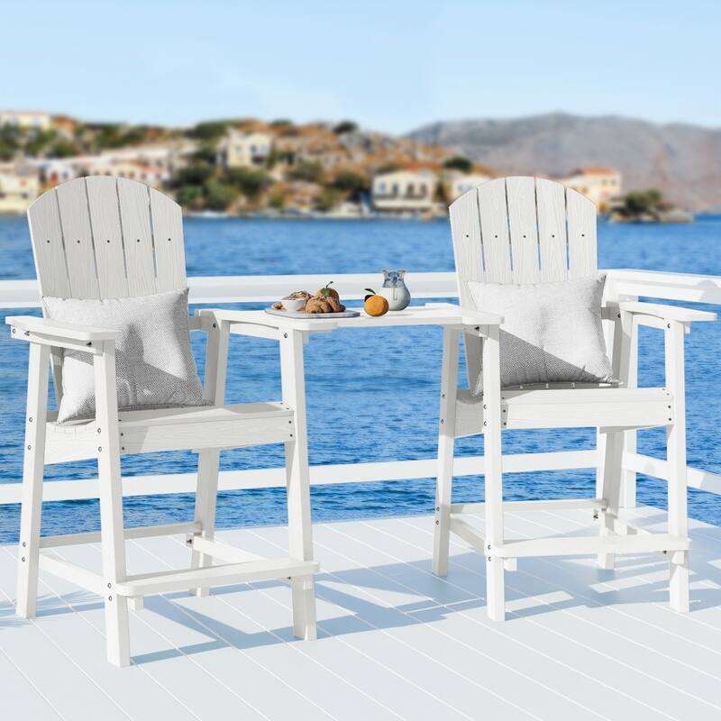 WINSOON Tall Adirondack Chair Piece of 3, Balcony Chair with Connecting Table - White