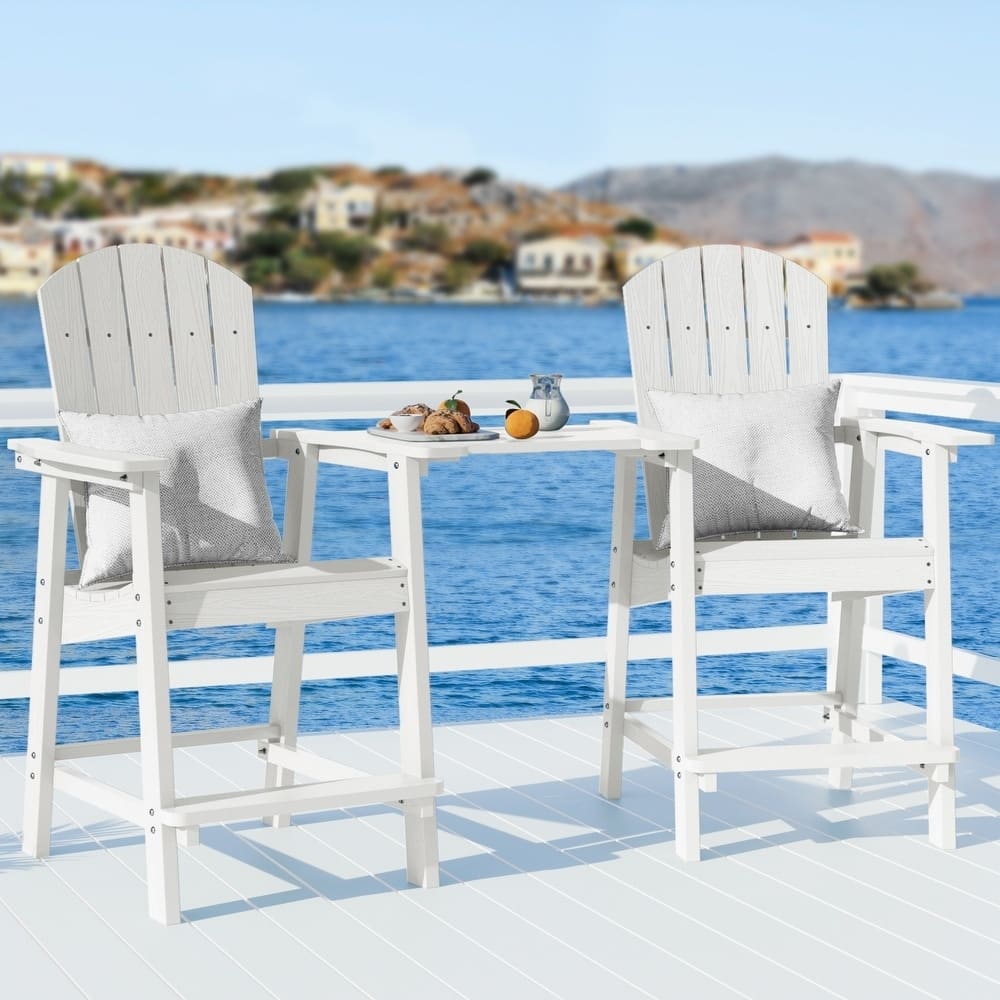 WINSOON Tall Adirondack Chair Piece of 3, Balcony Chair with Connecting Table