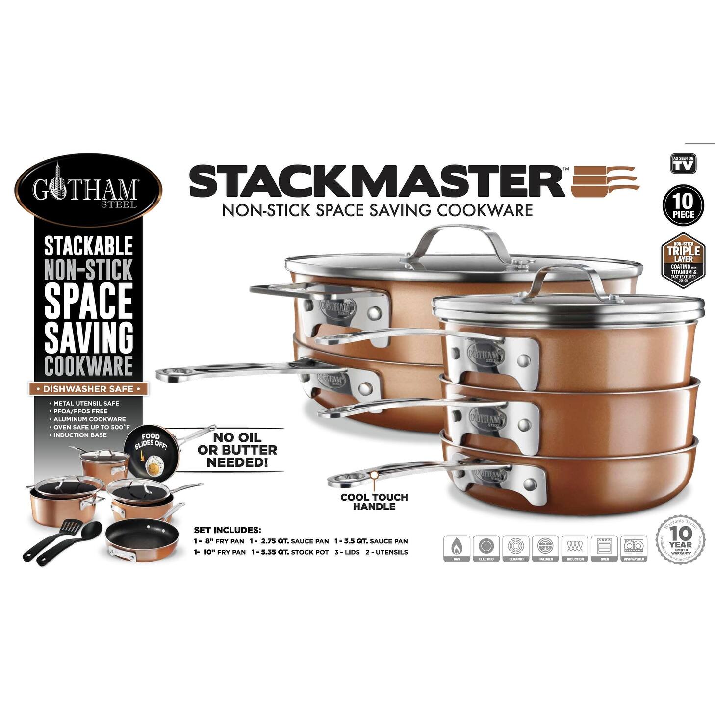 Gotham Steel Stackmaster Stackable NonStick 10piece Cookware Set Bed Bath & Beyond 31681904