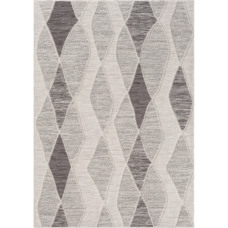 Wron Contemporary Geometric Performance Indoor/Outdoor Area Rug by Sevita - 5' x 7' - Gray