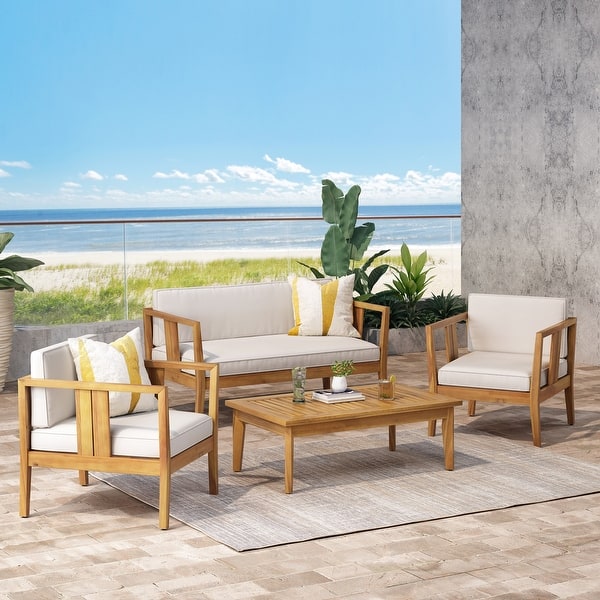 slide 2 of 22, Nicholson Outdoor 4-seat Acacia Chat Set by Christopher Knight Home