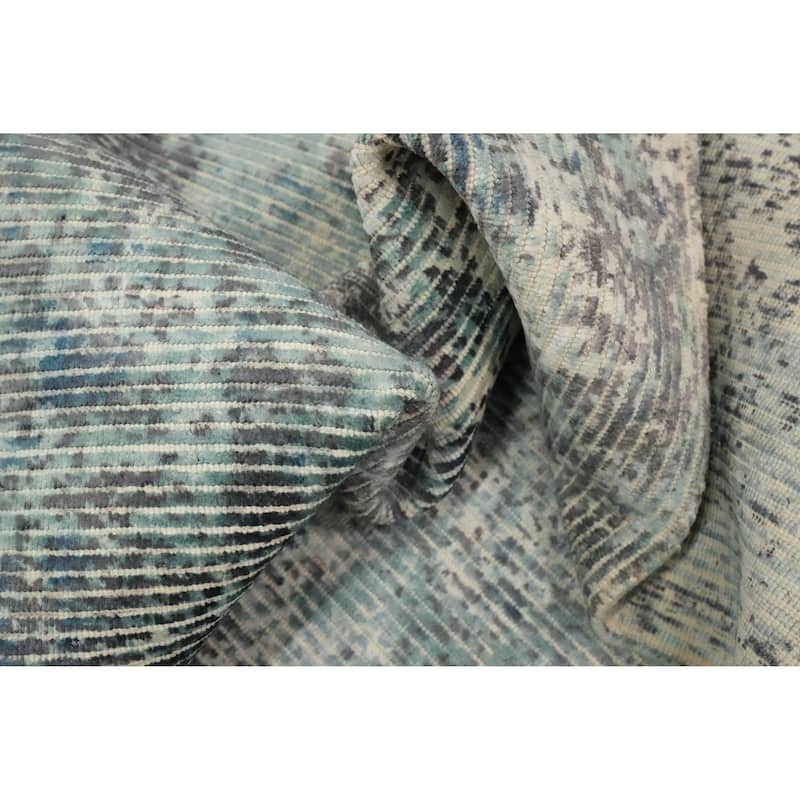 Hand Knotted Oriental Viscose Silk Carpet Modern Abstract Greys & Charcoal Abstract Area Rug - 7' 8'' X 5' 5''