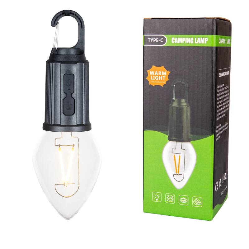 Festive Living Rechargeable Camp Light, Warm White LED Teardrop, USB-C Recharging - String Lights - Clear