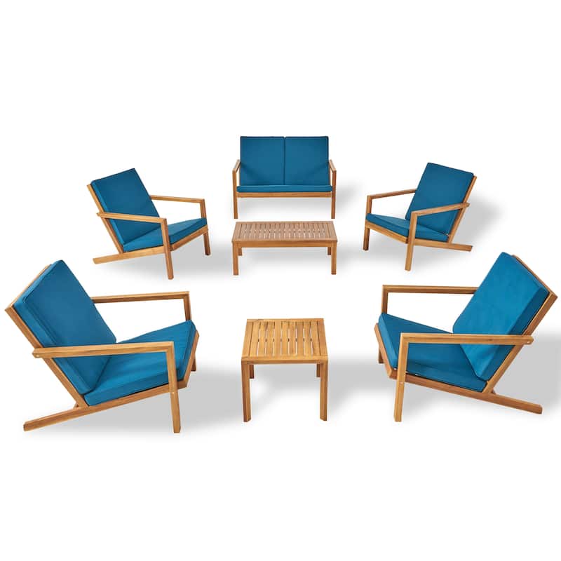 Leah Outdoor 6-Seater Acacia Wood Chat Set by Christopher Knight Home