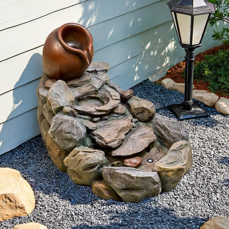 Weather-Resistant Outdoor Rocky Stream Water Fountain with LED Lights