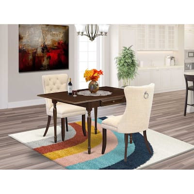 HomeStock 3-Pc Mahogany Finish Rectangular Solid Wood Top with Dropleaf Dining Table Set