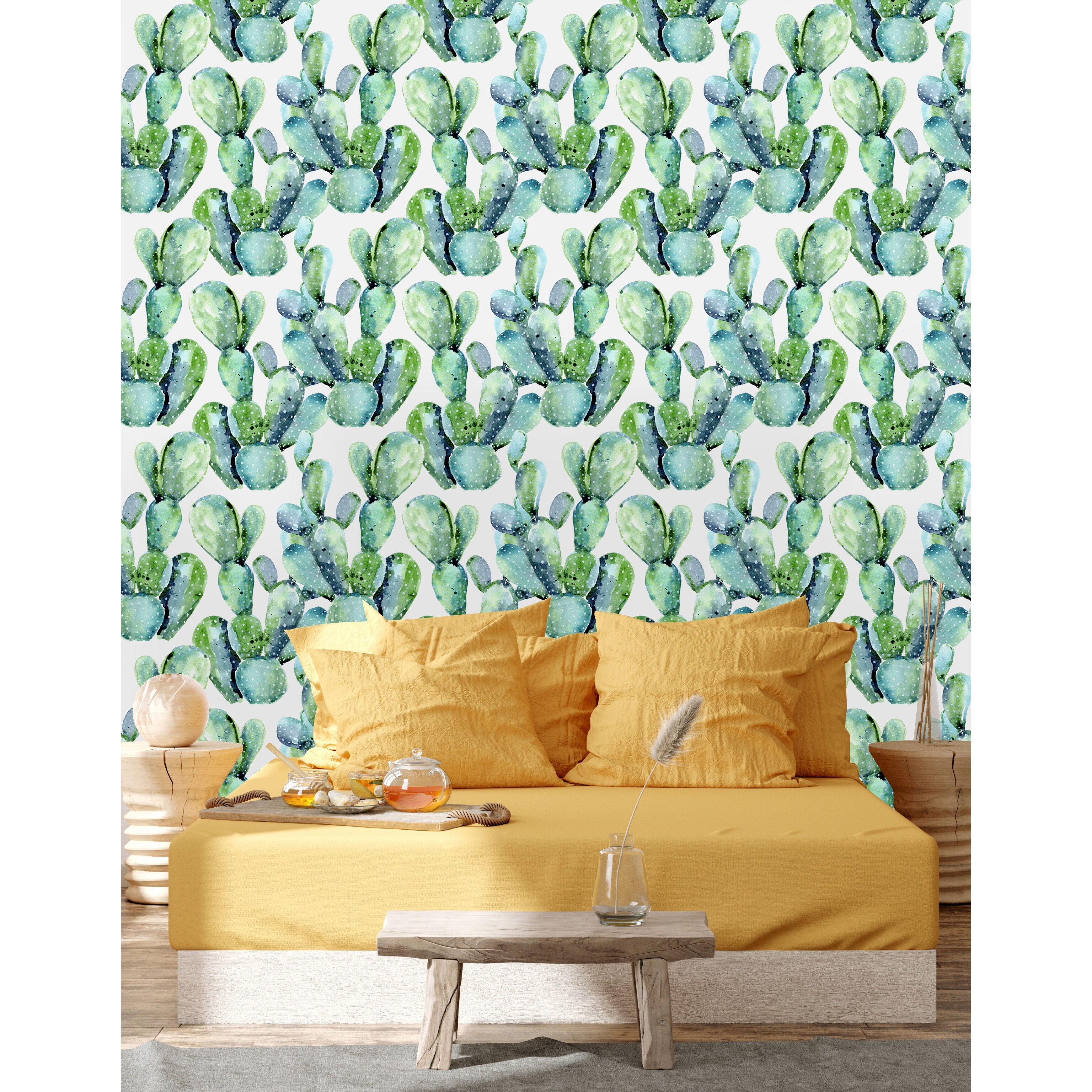 Watercolor Cactus Peel And Stick Wallpaper Overstock 32616754