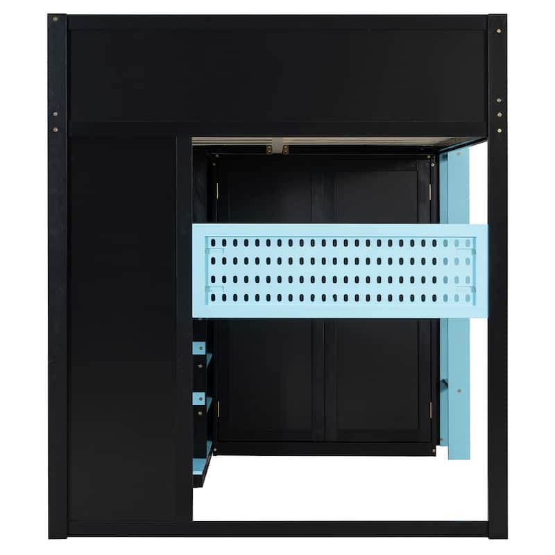 All-in-one Esports Gaming & Work Loft Bed with Adjustable Desk, LED, Charging Station, Pegboard, Storage Shelves and Wardrobe