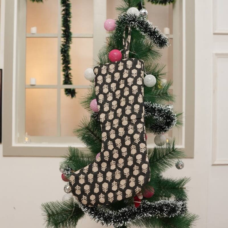 Fabdivine Linen or Cotton Hand Block Home Decorative Christmas Stockings - 16"X6.5"