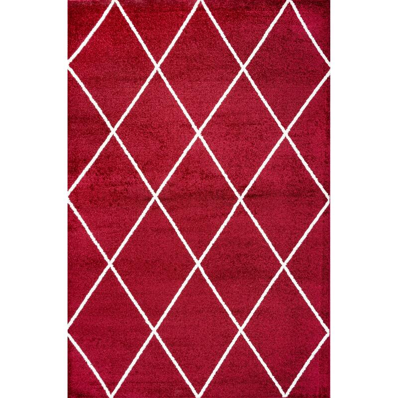 JONATHAN Y Viscon Minimalist Diamond Trellis Area Rug - 5 X 8 - Red/White