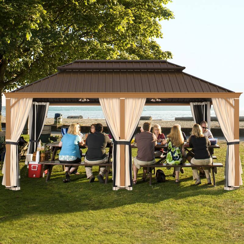 EROMMY Hardtop Gazebo with Galvanized Steel Roof and Curtains, Outdoor Aluminum Pavilion for Patio, Backyard, Lawn