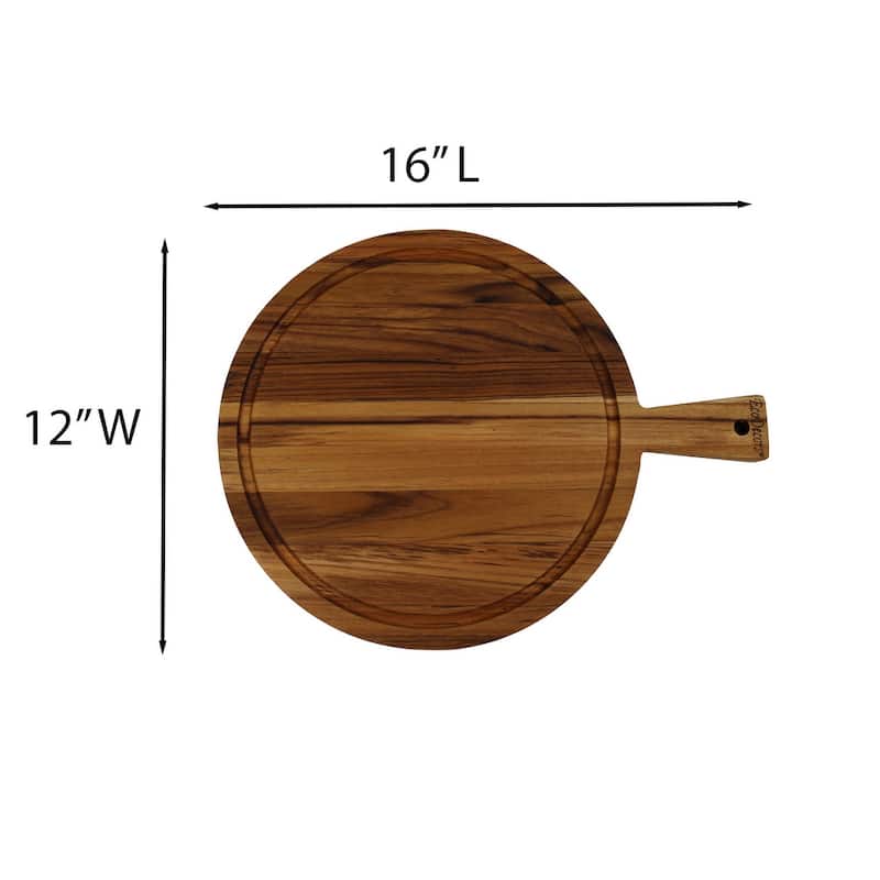 EcoDecors 16" Round Teak Cutting Board with Handle, 100% FSC Certified Solid Wood, Carving Board for Kitchen Use, Edge Grain