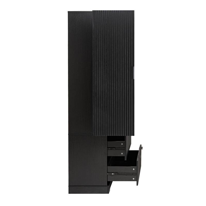 72" Fluted Kitchen Pantry Cabinet, Freestanding Cupboard Storage Cabinet with 2 Drawers for Smart Organization