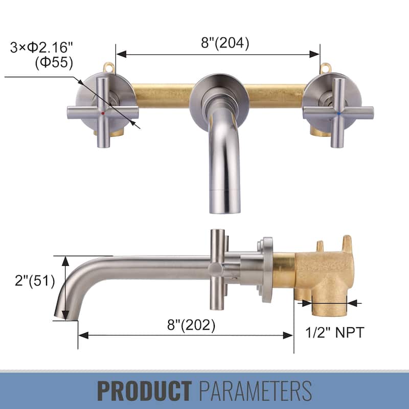 WOWOW Wall Mount Double Handle Bathroom Faucet