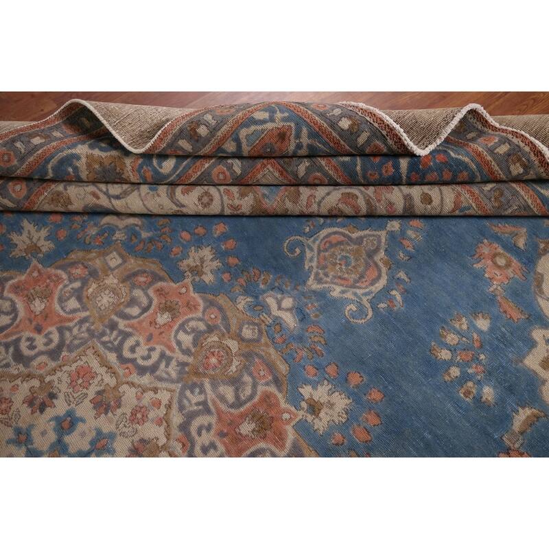 Tabriz Vintage Persian Area Rug Handmade Oriental Blue Wool Carpet - 9'8" x 12'5"