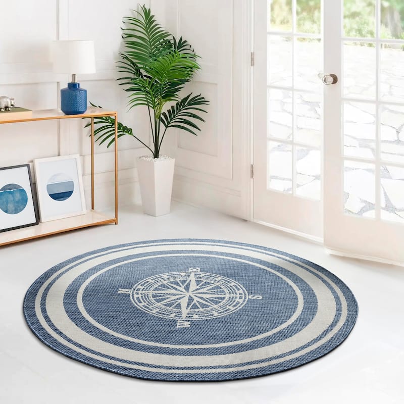 Sevita Tides Nautical Compass Blue/White Indoor/Outdoor Area Rug