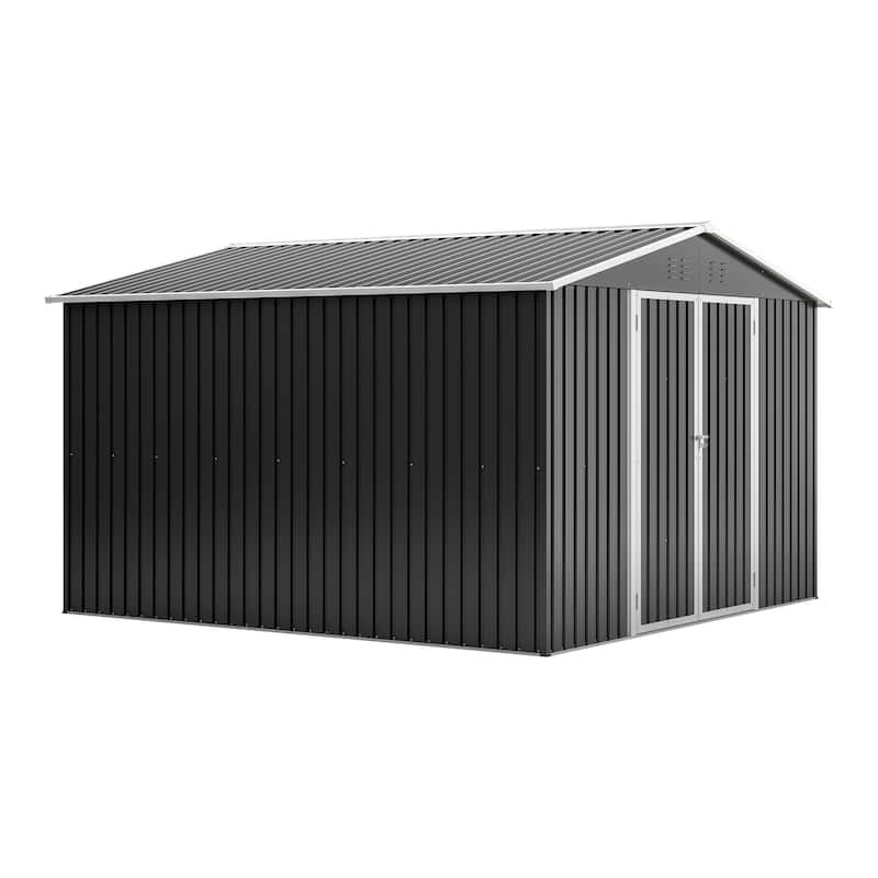 10x10 FT Outdoor Storage Shed with Updated Frame & Lockable Doors