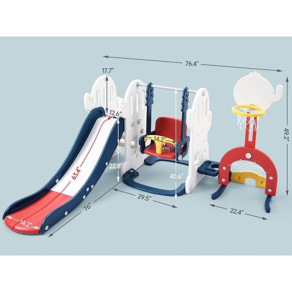 dimension image slide 0 of 3, 7-in-1 Indoor Slide and Swing Set, Freestanding Toddler Slide Climber Playset