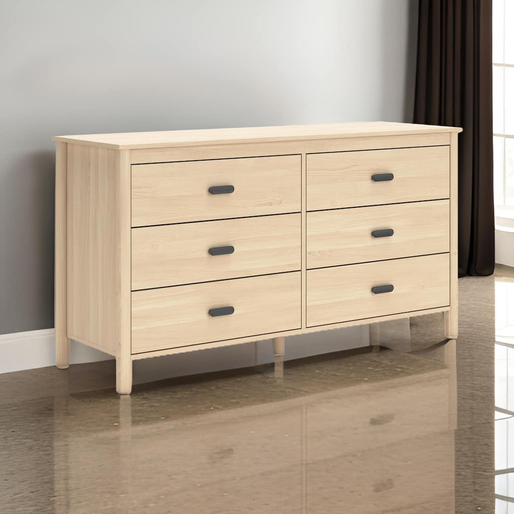 Abis Wide Dresser, 6 Drawers, Metal Handles, Natural Brown, 62 Inch