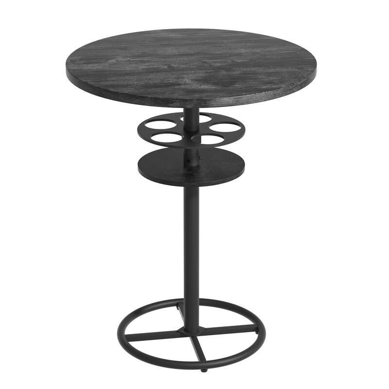 VECELO 23.6" Round Bar Table with Built-In Wine Rack 0.5 Inch MDF Top Waterproof Wear-Resistant for Home Game Nights