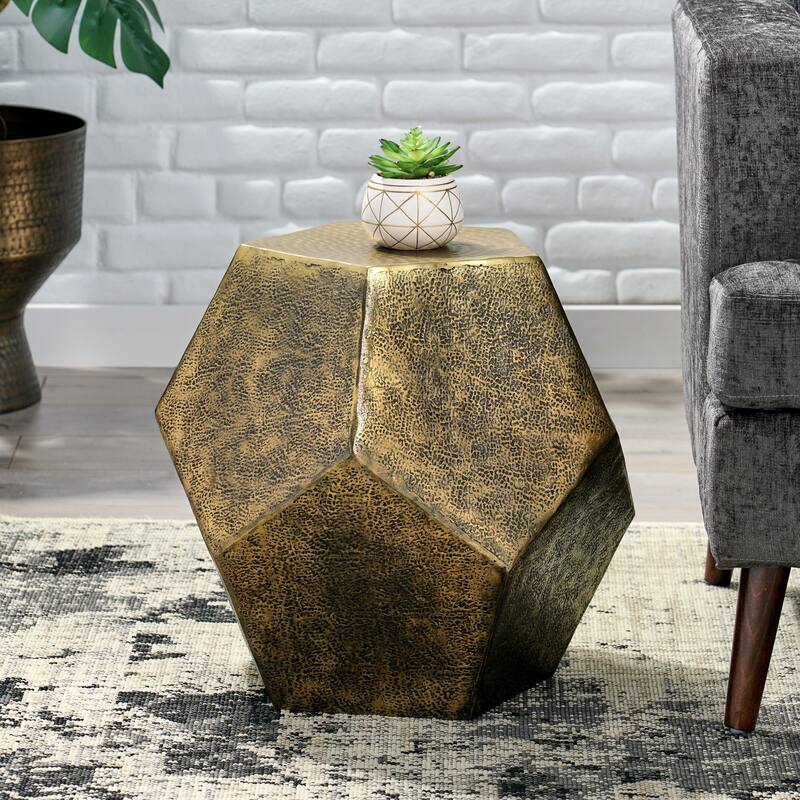 19.5" Modern Hexagon End Table with Aluminum Frame for Living Room or Bedroom