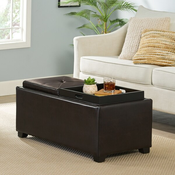 Christopher Knight Home Maxwell Leather Tray Ottoman Espresso