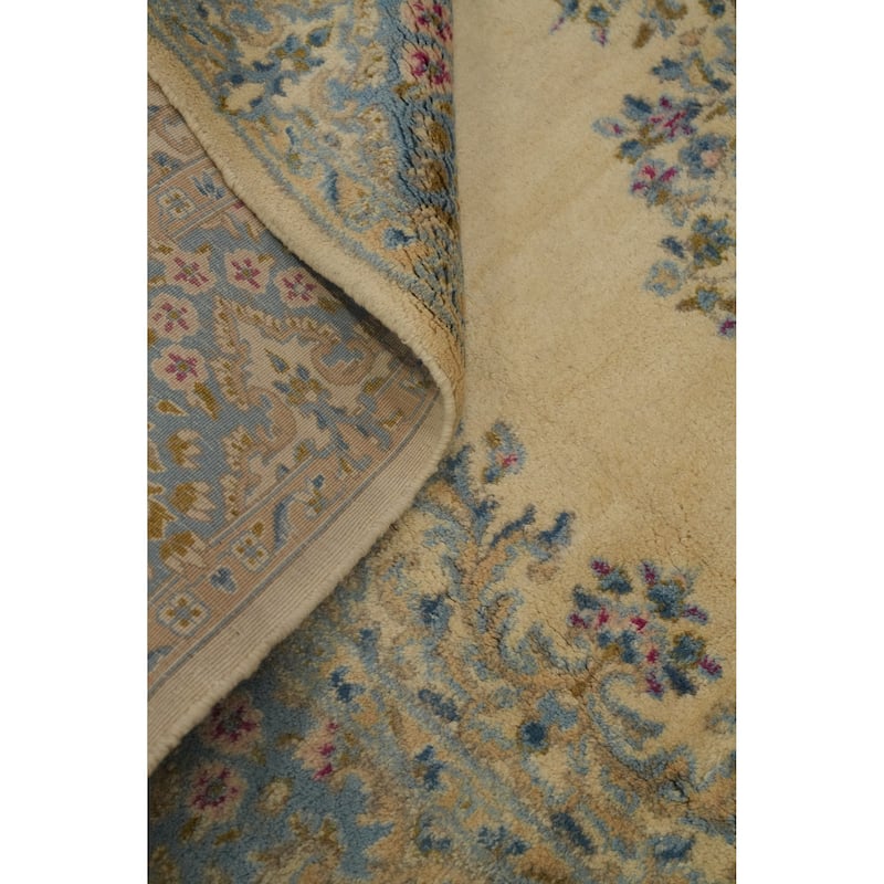 Hand Knotted Oriental 100% Wool Carpet Traditional Floral Beige & Ivories Kerman Area Rug - 8' 4'' X 5' 9''