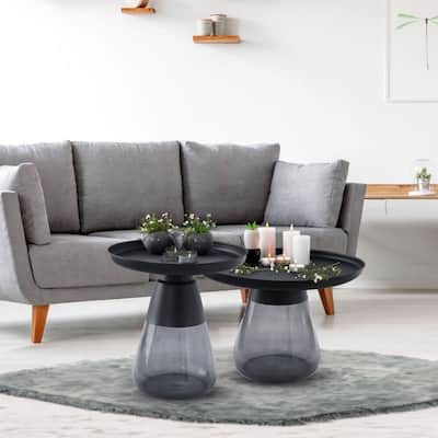 Set of Two Matte Black Tray Top Aeryn Nesting Tables - 24x17 19x20