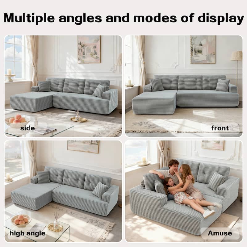 Floor Standing Compressed Couch L-shaped Sectional Sofa with Chaise