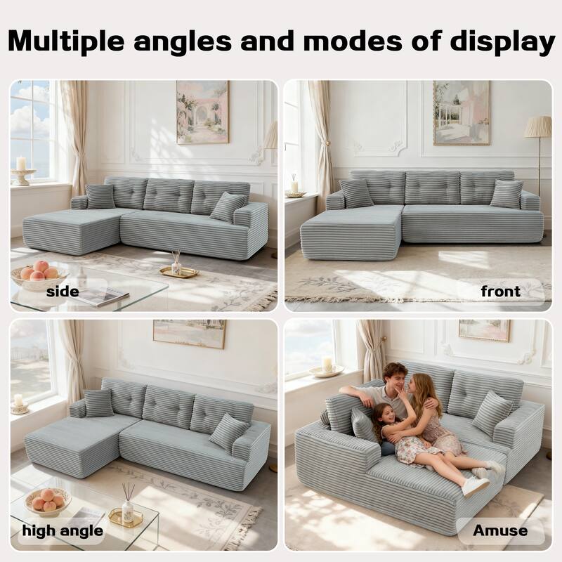 Rossetta Modern Minimalist Style L-Shape Compressed Corduroy Sectional Sofa with Right-Facing Chaise