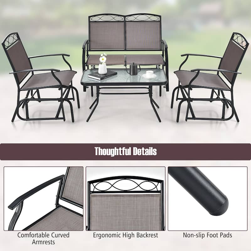 Gymax 2 PCS Patio Glider Conversation Set Outdoor Loveseat Glider