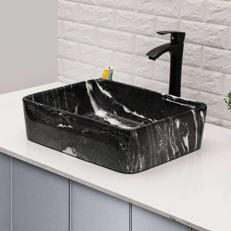 Lordear 19"x15" Rectangular Marble Ceramic Bathroom Vessel Sink