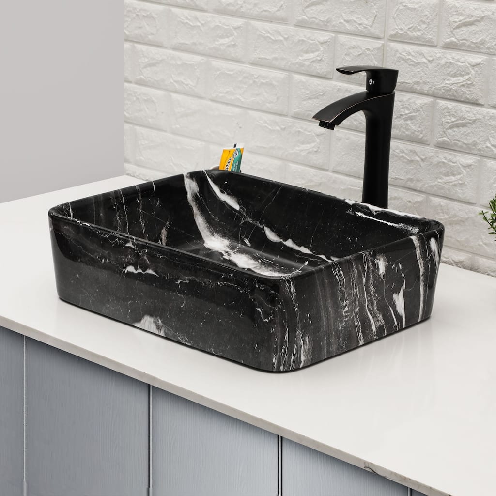 Lordear 19"x15" Rectangular Marble Ceramic Bathroom Vessel Sink